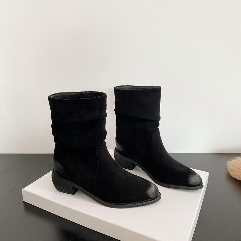 Fashion Autumn Thick Heel Pleated Women Ankle Boots Fashion Ladies Elegant Suede Short Botas De Mujer