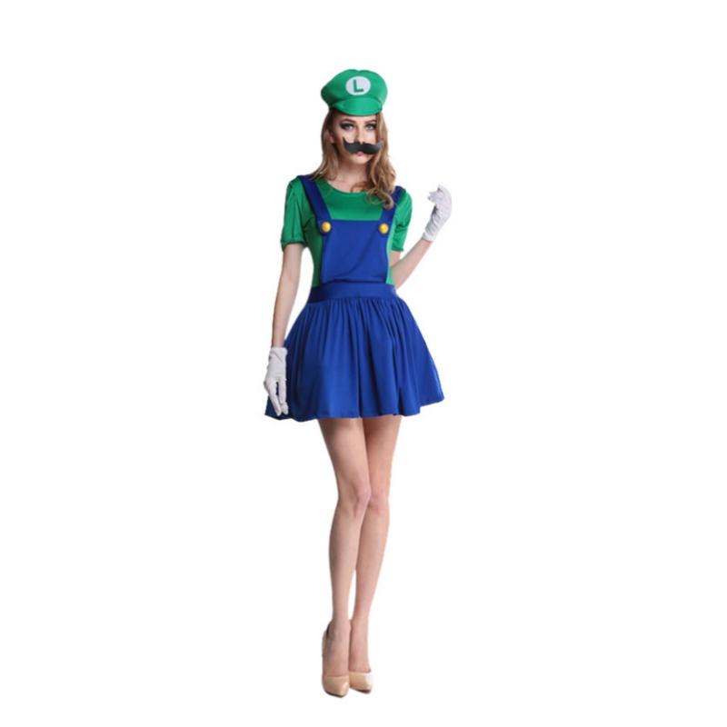 Halloweenský Cosplay Kostým pro Dospělé Super Luigi Bros Kombinéza s Kloboukem Herní Postava Overal na Vánoční Večírek Pódium Pe