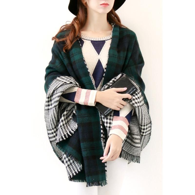 

Шарф в клетку «Тысяча птиц», имитация кашемира, подходящая по цвету, большая двусторонняя шаль в клетку для женщин 180*85 зелёный
