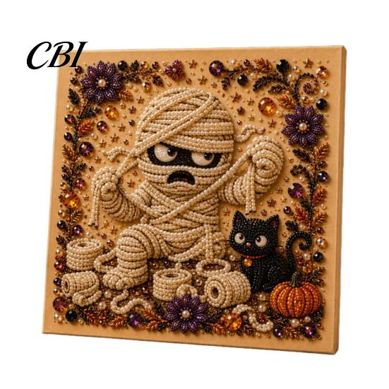 3d Faux Pearl Mosaic Art for Adults Halloween Kit, Cute Ghost Skeleton Painting Room Decor DIY 3D Craft Kit Adults, Fall Home Handmade Gift Lovers