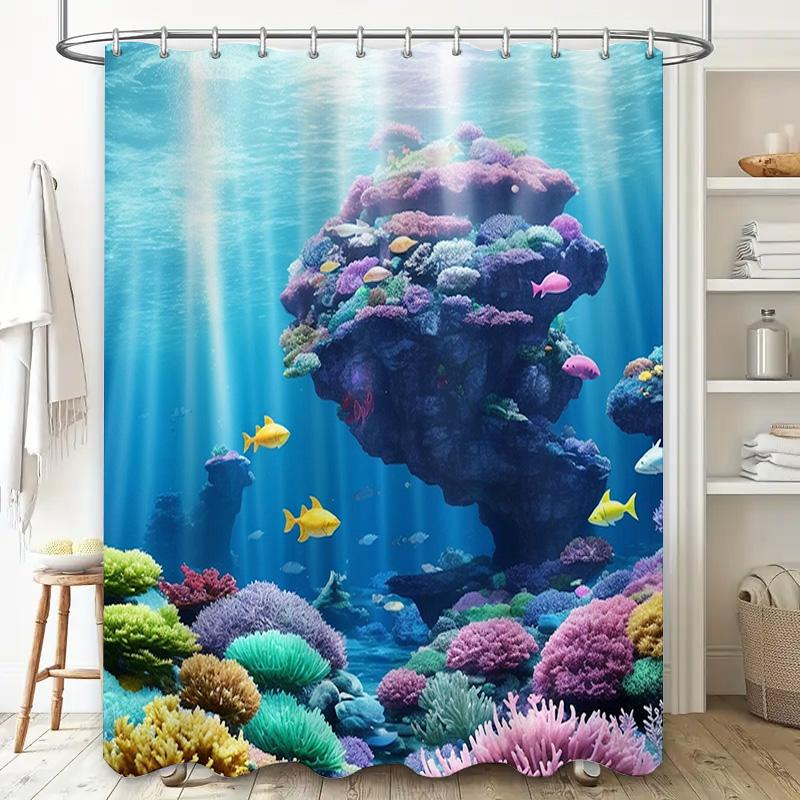 3D Coral Sea Life Printed Shower Curtain Waterproof Decorative Home Bath Room Hanging Decorations Waterproof Bathroom Curtains