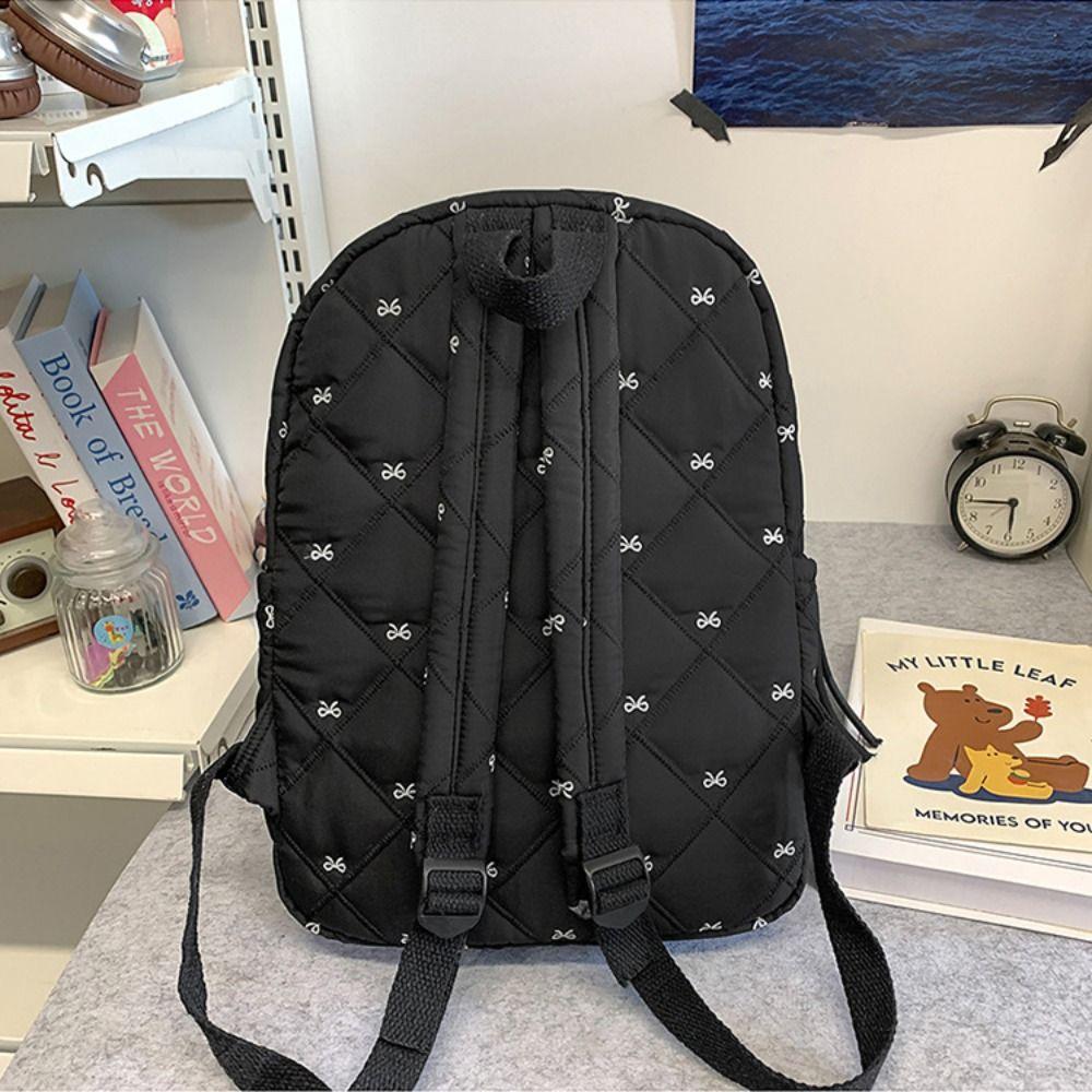 Embroidery Embroidered Bow Backpack Preppy Style Students School Bag Nylon Backpack Outdoor