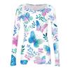 Women's Casual Ribbed Long Sleeve Top Floral Print Crew Neck Stretchy Slim Fit Lightweight Shirt for Everyday Wear