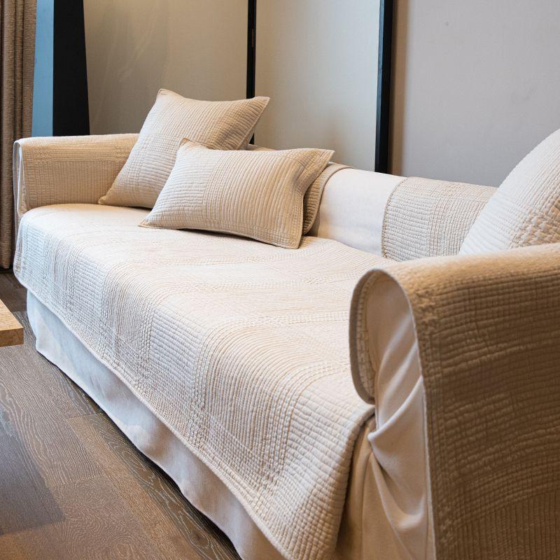 

Pure Cotton All Year Round Neutral Sofa Seat Cushion Simple Non-Slip Composite Fabric Cushion Cotton Sofa Cover Towel Machine Washable FL check. Khaki 30*50cm single-sided pillowcase