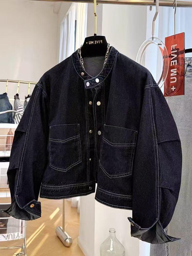 

Korean-Style Women s Short Denim Jacket, 2025 Spring Collection - Casual, Loose, Round Neck Design Large синій