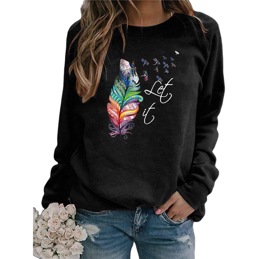 Women Casual Printing Long Sleeve Sweatshirt Pullover Shirts Top Blouse