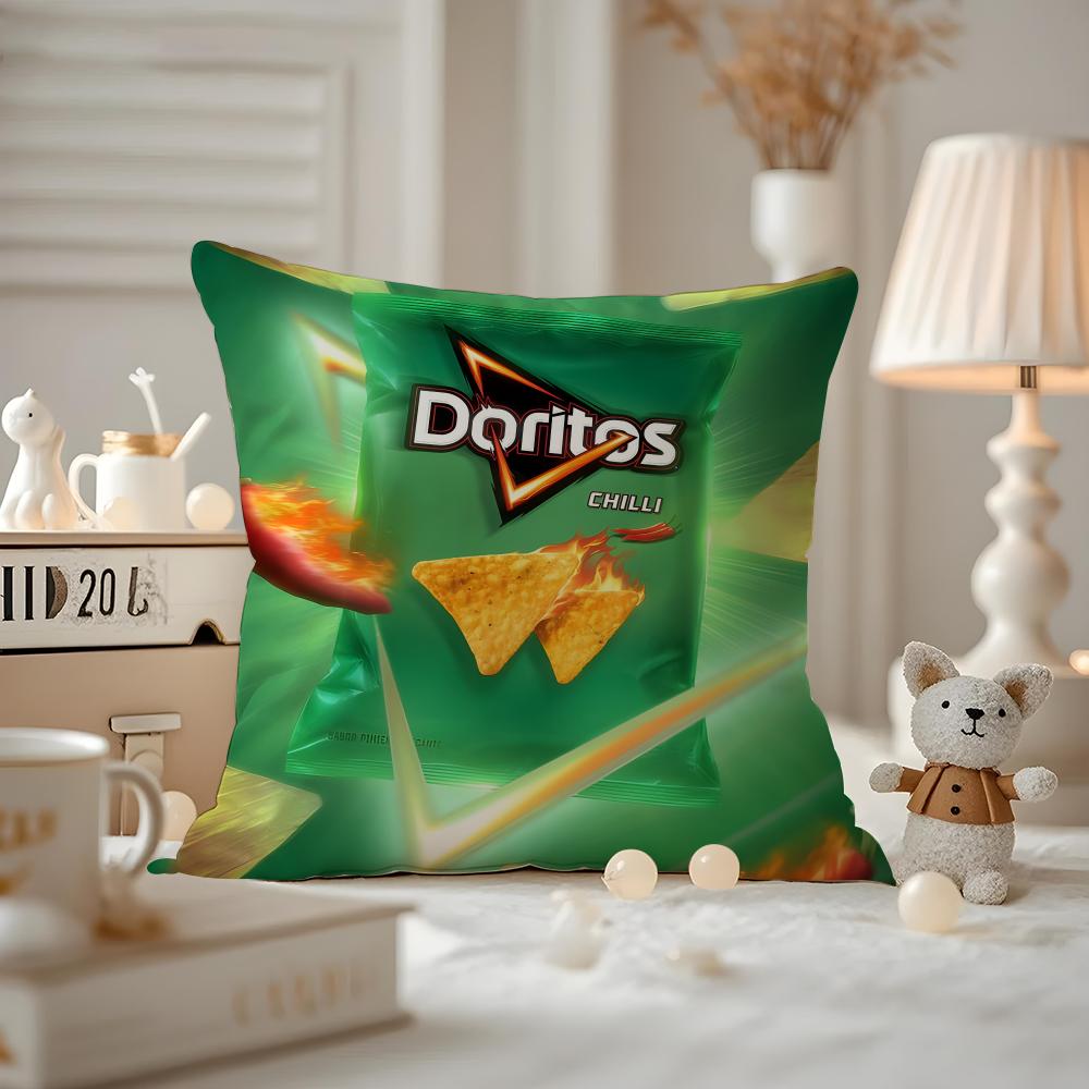 Funda de Cojín Divertida D-Doritos Chips Funda de Almohada Anti-ácaros Cremallera invisible felpa corta sedosa Funda de Cojín para Sofá