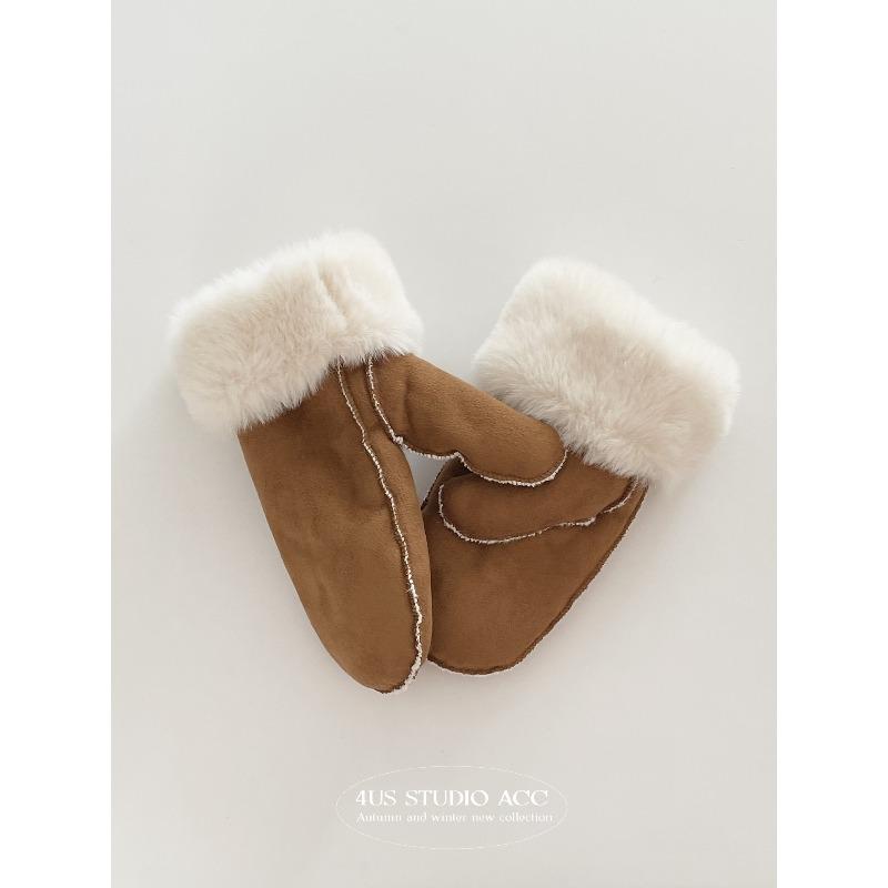 

Velvet Thickened Chestnut Color Autumn and Winter Mittens for Women Outdoor Windproof Skiing Fur All in One Finger Gloves One size