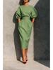 Damen Retro U-Boot-Ausschnitt A-Linien-Kleid mit Puffärmeln und hoch tailliertem Faltenrock – Perfekt für Frühlings- und Herbst Eleganz