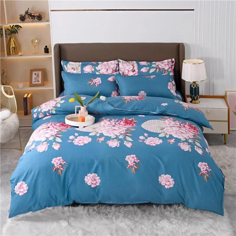 Romantic Peony Floral Duvet Cover Set Reversible Shabby Flower Comforter Cover with 2 Pillowcase Vintage Farmhouse Bedding Set