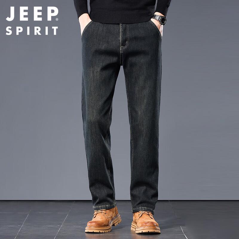 JEEP SPIRIT Men's Fleece Lined Loose Straight Jeans