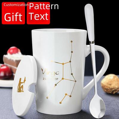 Творча керамічна чашка - Зодіакальні сузір'я з кришкою та ложкою, ідеальний подарунок для пар
