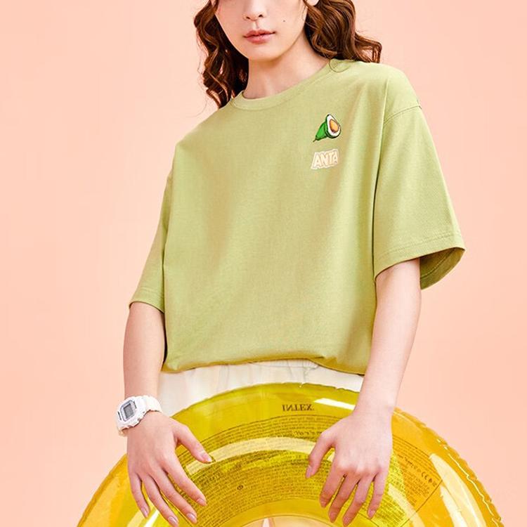 Anta Fruit Print Letter Round Neck Pullover Short Sleeve T-Shirt Women Tops Creek-Green 962328126-4
