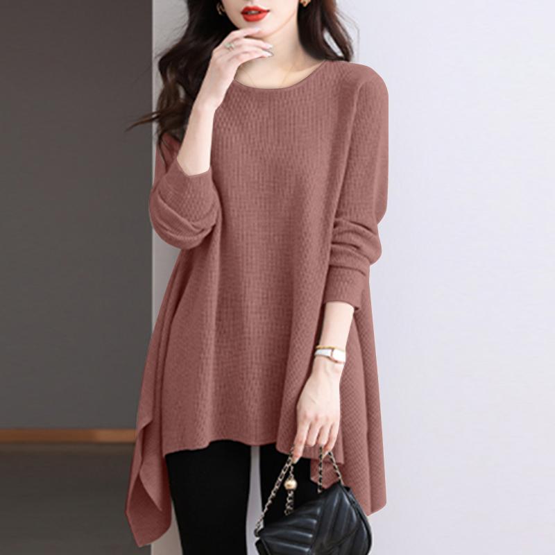 

Женская повседневная футболка ZANZEA с круглым вырезом и асимметричным подолом, длинными рукавами 5XL