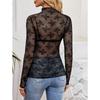 Women Sexy Slim Fit Lace Mesh Long Sleeve Pullover Bottoming Shirt
