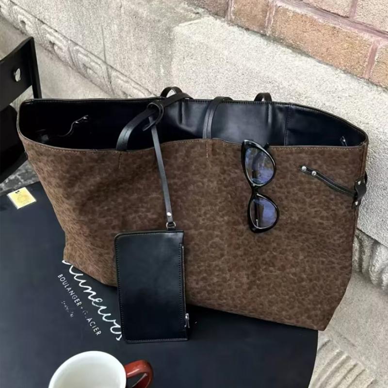 

Leopard Print Tote Bag Large Capacity Pu Leather Double-sided Casual Shoulder Bag Fashion Women Daily Commute Work Shopping Bag 45x13x30cm
