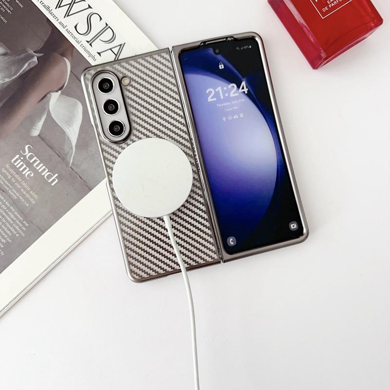 Simple Business Plating Transparent Carbon Fiber Magnetic Phone Case for Samsung Galaxy Z Fold 6 5 4 3 Fold 6 Fold 5 Fold 4 Fold 3