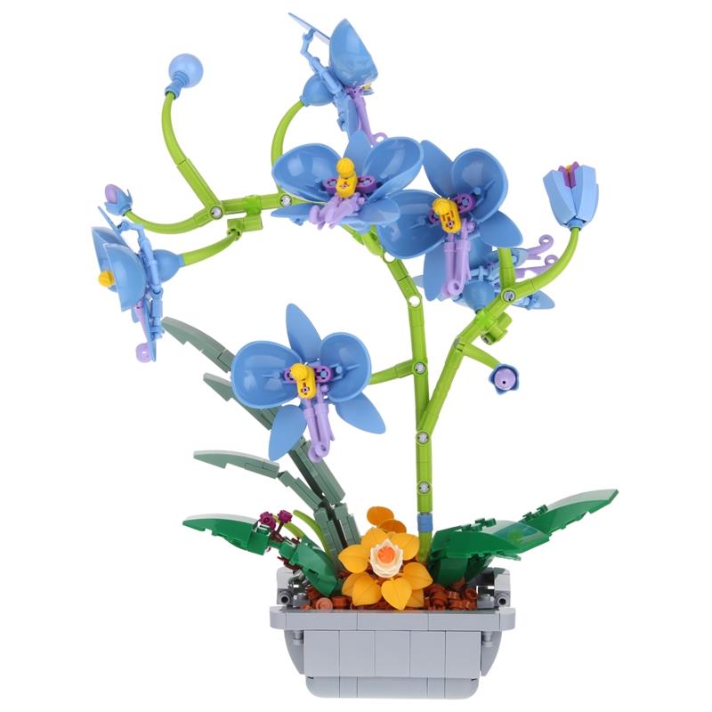 Blue Orchid Flower in a Pot Construction Blocks to be Stacked 581 pcs.