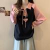 Women's Plus Size Polo Neck Hoodie: Autumn/Winter Korean Style, Loose Raglan Long Sleeve, Slimming Base Top for a Flattering Look