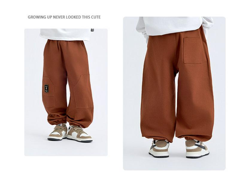 Pojkars 2025 Höst Koreansk Stil Lediga Mjukisbyxor: Trendig, Stilfull, Lös passform med uppvikt design