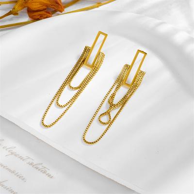 Gold Plated Stainless Steel Paperclip Tassel Drop Earrings For Women