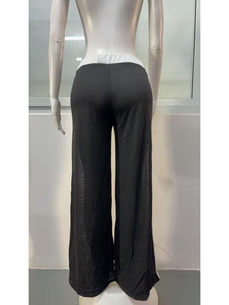European & American Color Block Wide-Leg Women's Casual Long Pants