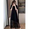 French Lace Patchwork Plus Size Summer Dress - Elegant Loose Short Sleeve Skirt for Women
