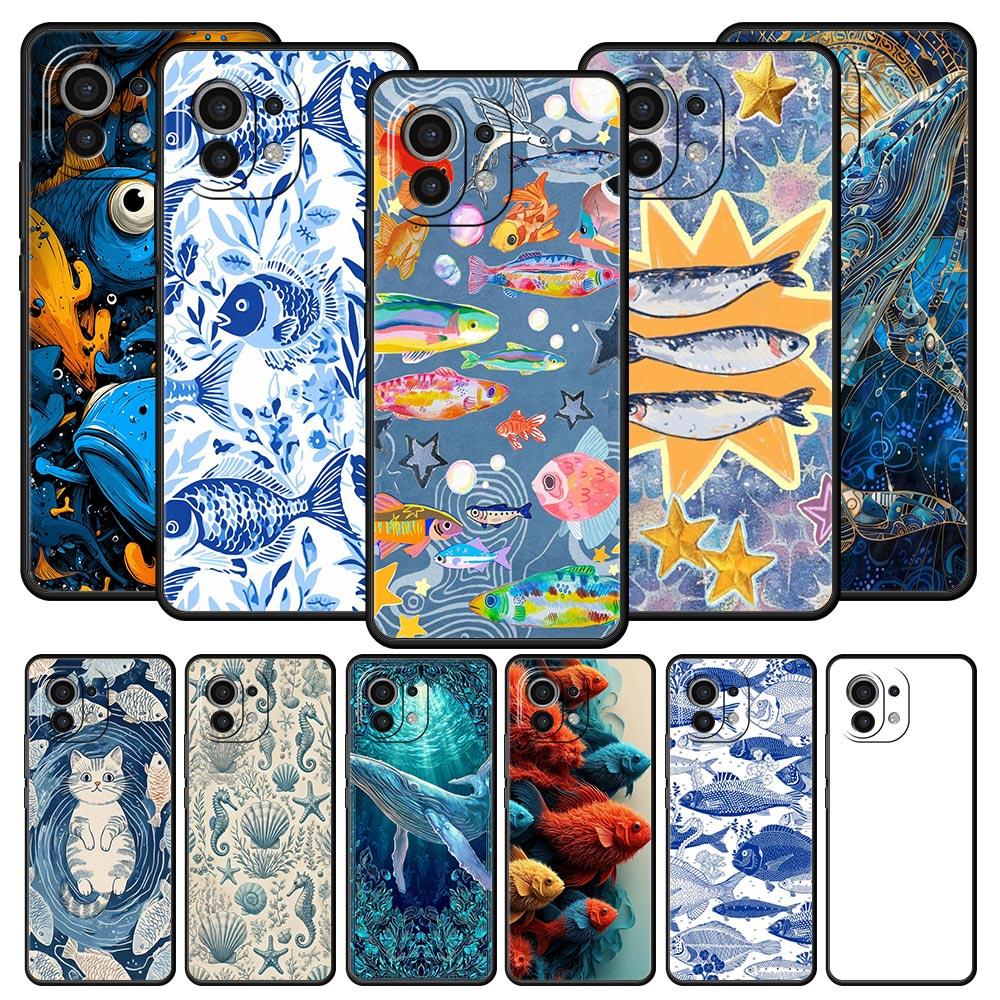 Blue Ocean Fish Phone Case Cover for Xiaomi Mi 17 15 14 13 12 11 Ultra 15T 14T 13T 12T 11T Pro Lite 5G Soft TPU Shell Fundas Bag