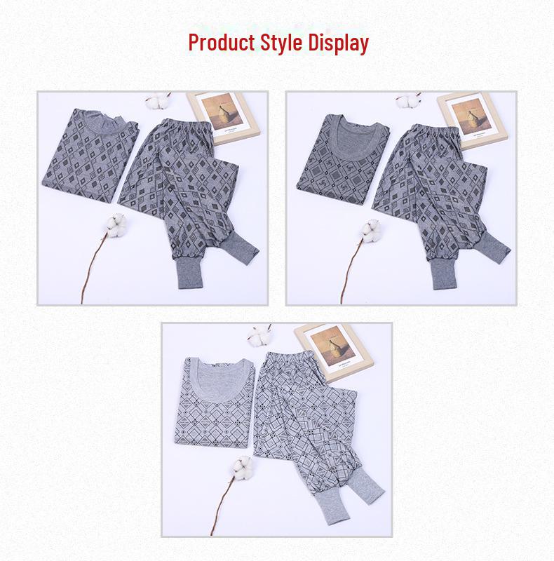 Men's Large Size Autumn Print Thermal Suit for Middle-Aged and Elderly: Loose Fit Outfit with Top and Bottom