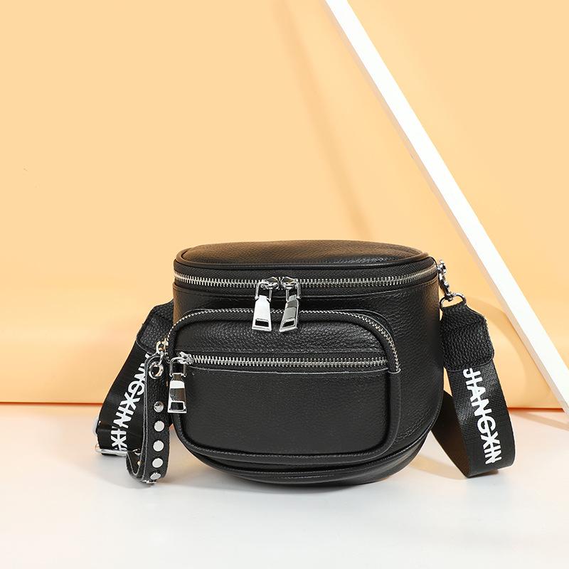 Leather Small Bag, Saddle Bag, Fashionable Black Messenger Bag, First Layer Cowhide Shoulder Bag For Women