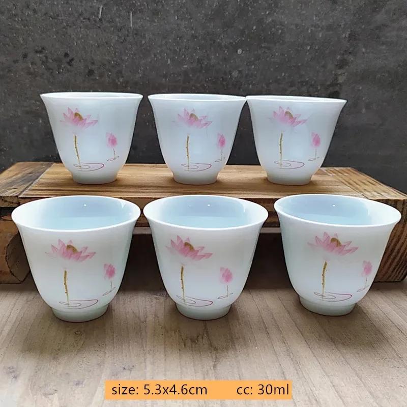 6pcs/40ml Japanese Ceramic Tea Cup Set Retro White Porcelain Tea Bowl Sake Cups Coffee Mug Household Handmade Master Cup