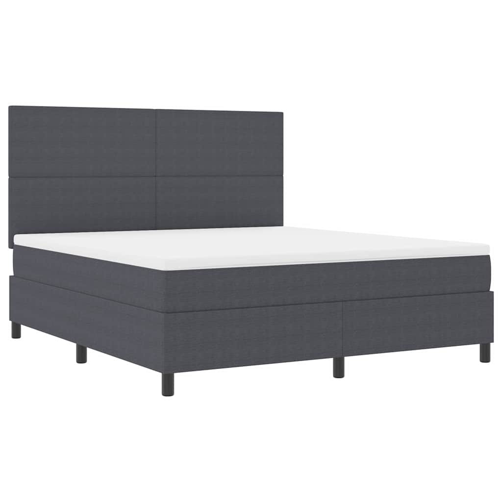 LED Box Spring Bed in Dark Grey and White 180 x 200 cm Cord Fabric