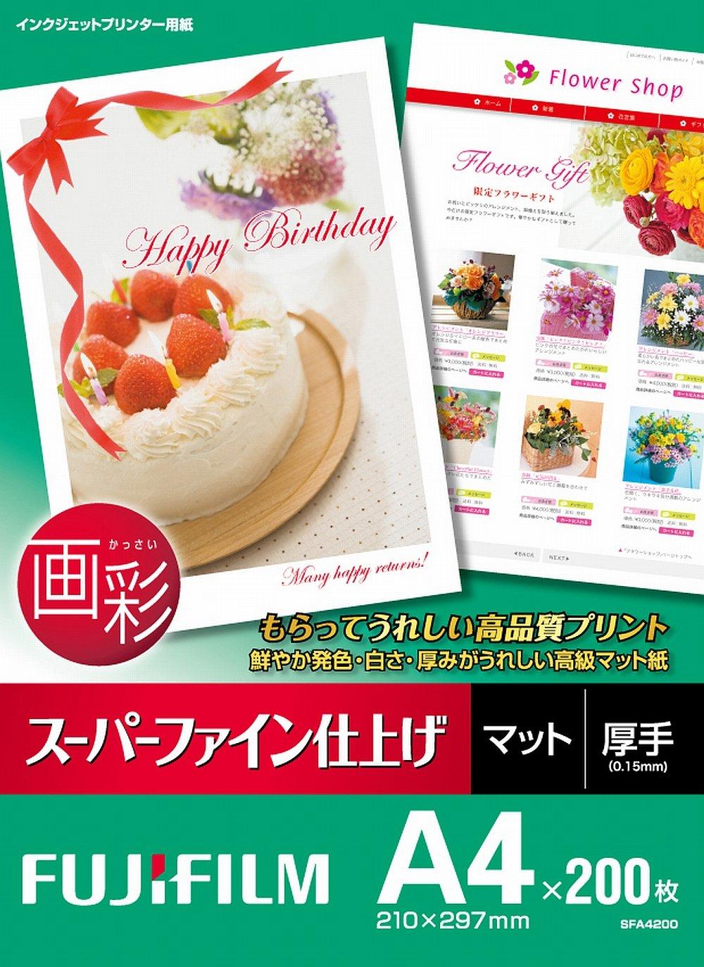

FUJIFILM Inkjet Printer Paper, Gasai Super Fine Finish, Paper Base, A4 Size, 200 Sheets, Inkjet SFA4200