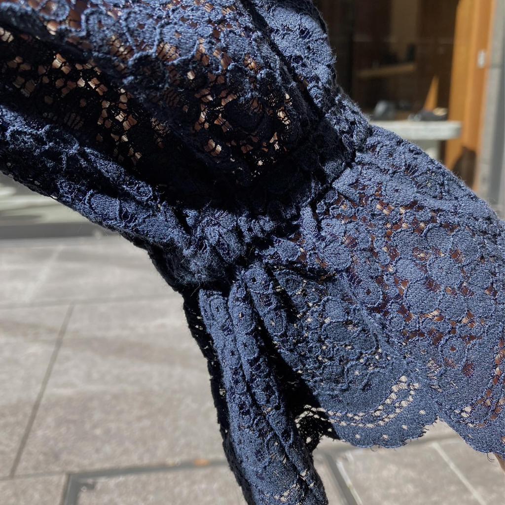 Woman Plus Navy Casual Dress with Back Ribbon and Lace Women's