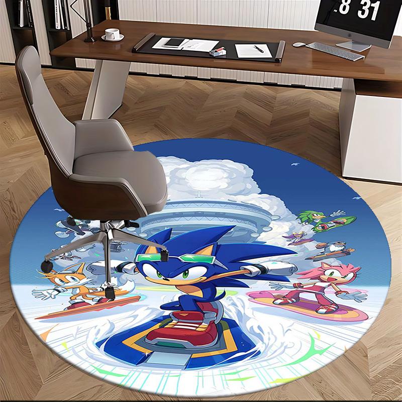 1pc Sonic the Hedgehog Anime Cartoon Design Round Carpet Office Chair Mat, NonSlip Rug for Home Decor, Living Room, Bedroom