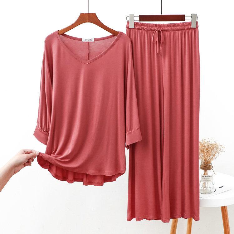 Loose Fat Homewear Casual Modal Cotton Sleepwear Spring Autumn Women Long Sleeve Home Suit Sexy V Neck Suit