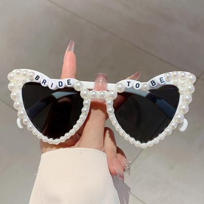 Heart Shaped Sunglasses with Pearls Women  New In Stylish Vintage Shades for Wedding Trendy Cute Party Sun Glasses