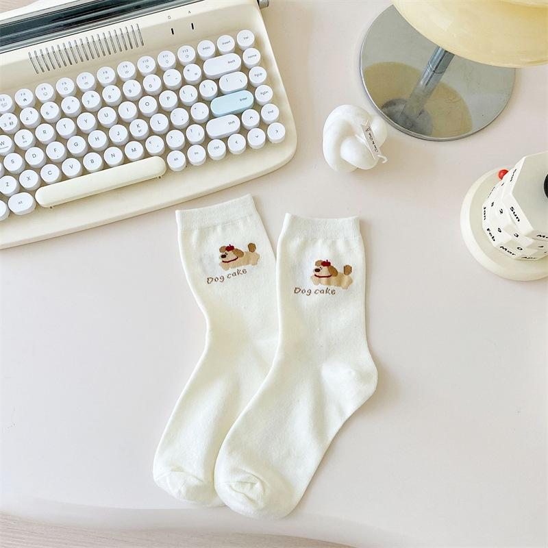 Cartoon Socks Women'S Mid-Tube Socks Trendy Spring And Autumn Cute Preppy Style Bow Polka Dot Puppy Striped Socks