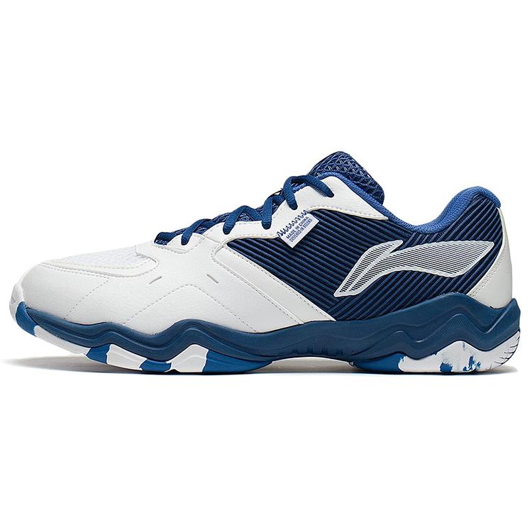 New LiNing Sound Waves 2 Cushioned Slip Resistant Abrasion Resistant Low Top Badminton Shoes Unisex White Dark Blue AYTS016-7