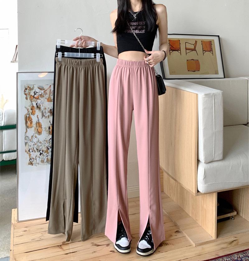 Split Wide-Leg Pants Women Summer Thin High-Waisted Loose Slim Draped Suit Straight Pants Dragged Casual Pants