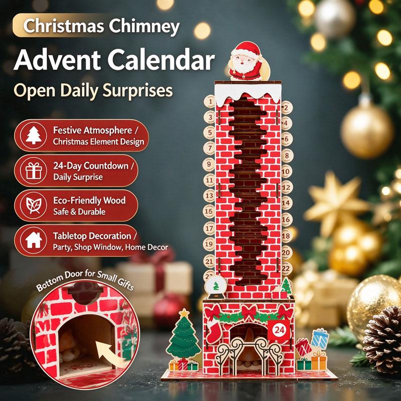 Wooden Santa Chimney Advent Calendar – 24-Day DIY Tabletop Christmas Countdown Decor, Holiday Home Gift