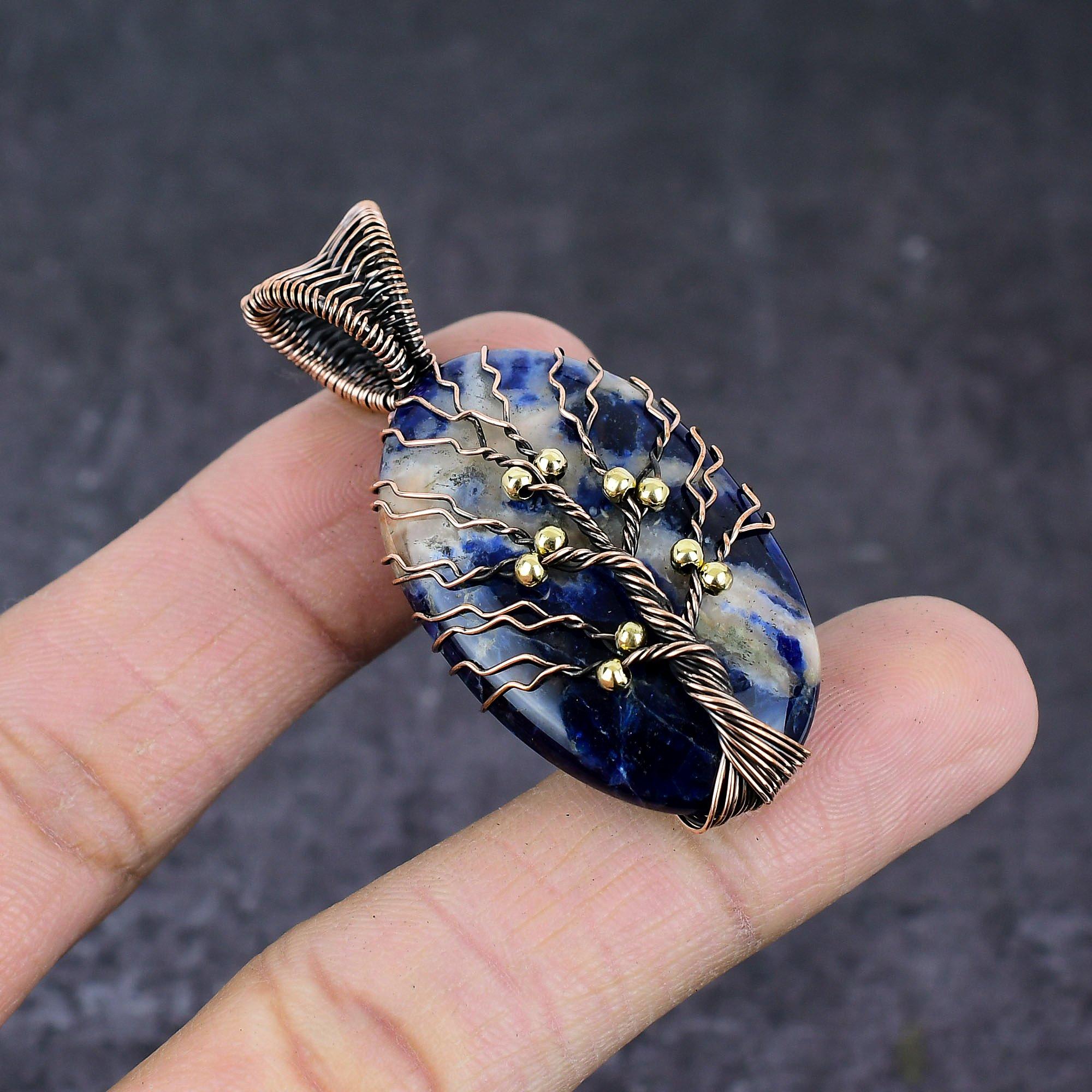

Natural Sodalite Handmade Copper Wire Wrap Tree Of Life Pendant 2.17 R9j43