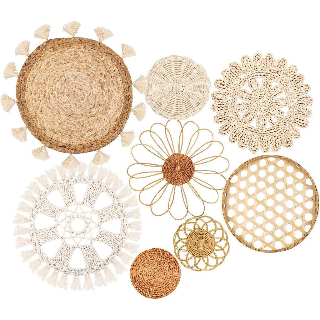 Set Coșuri de Perete Boeme Împletite - Decor Agățat Împletit Manual pentru Living sau Intrare