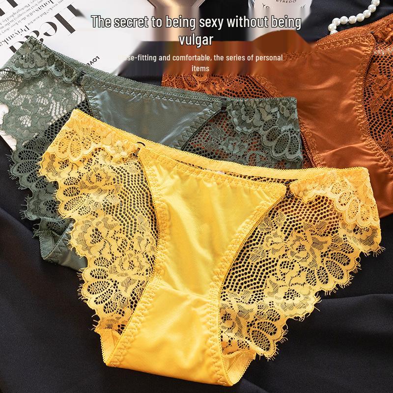 2025 Women's Low-Waist Lace Satin Panties with Cotton Crotch