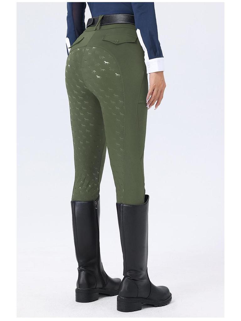 Women's High Waist Equestrian Breeches with Full Seat Silicone Grip and Dual Side Pockets