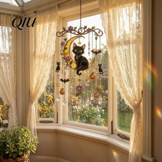 Mysterious Courtyard Landscaping Halloween Wind Chime, Colorful Bird Sun Catcher, Cute Spooky Window Suncatcher Ghost Windchime, Hanging Decoration