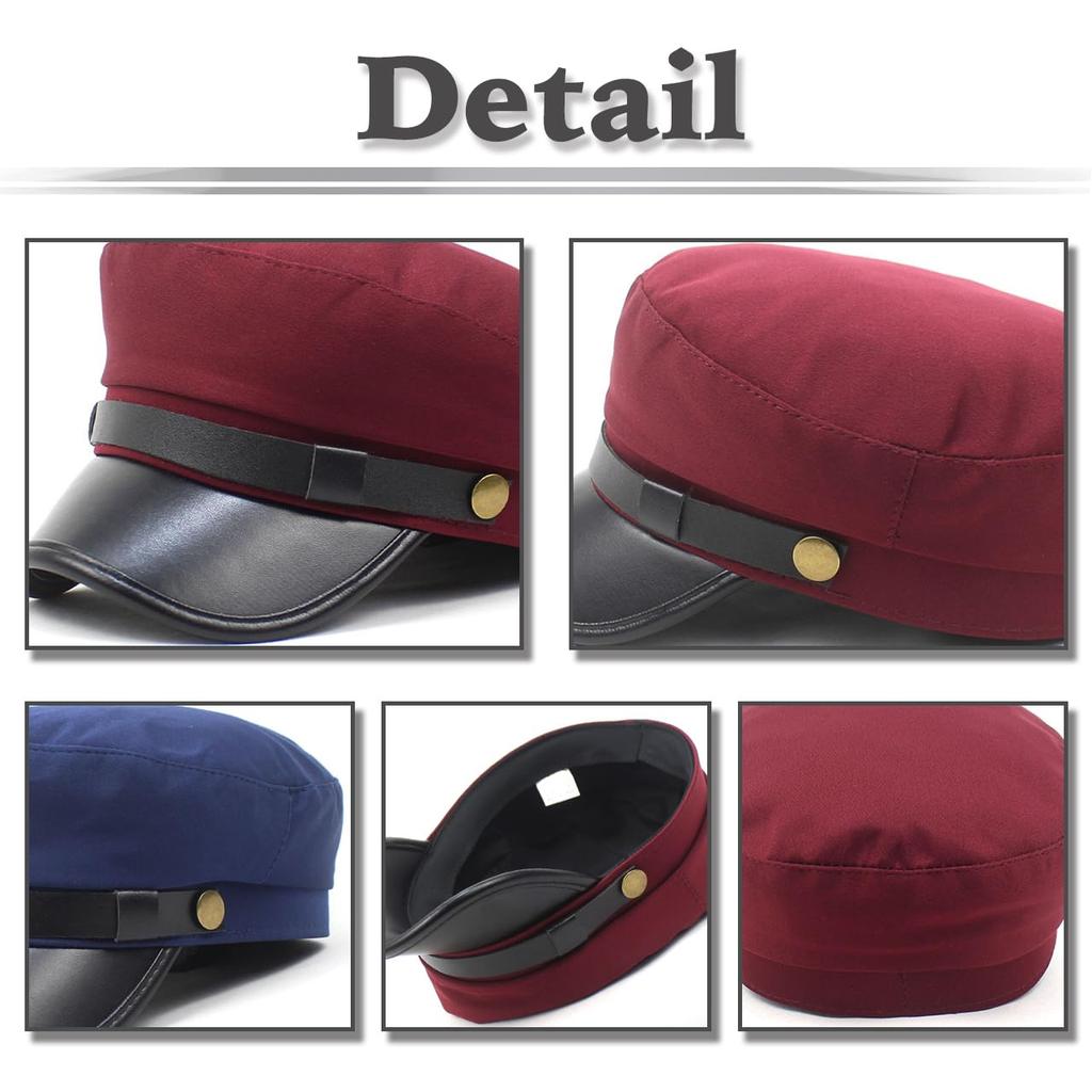 Marine Cap Leather Newsboy Cap Stylish Black Hat for Going Out Travel CZ294 [White Fang] Women's (Red)