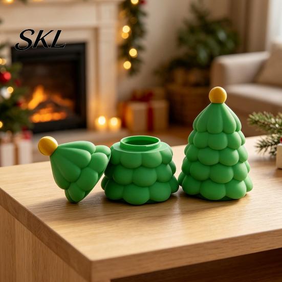 Creative Holiday Souvenir Christmas Tree Shaped Mini Storage Box, 3D Printed Small Green Festive Seasonal Decor Desktop Ornament, Decorative