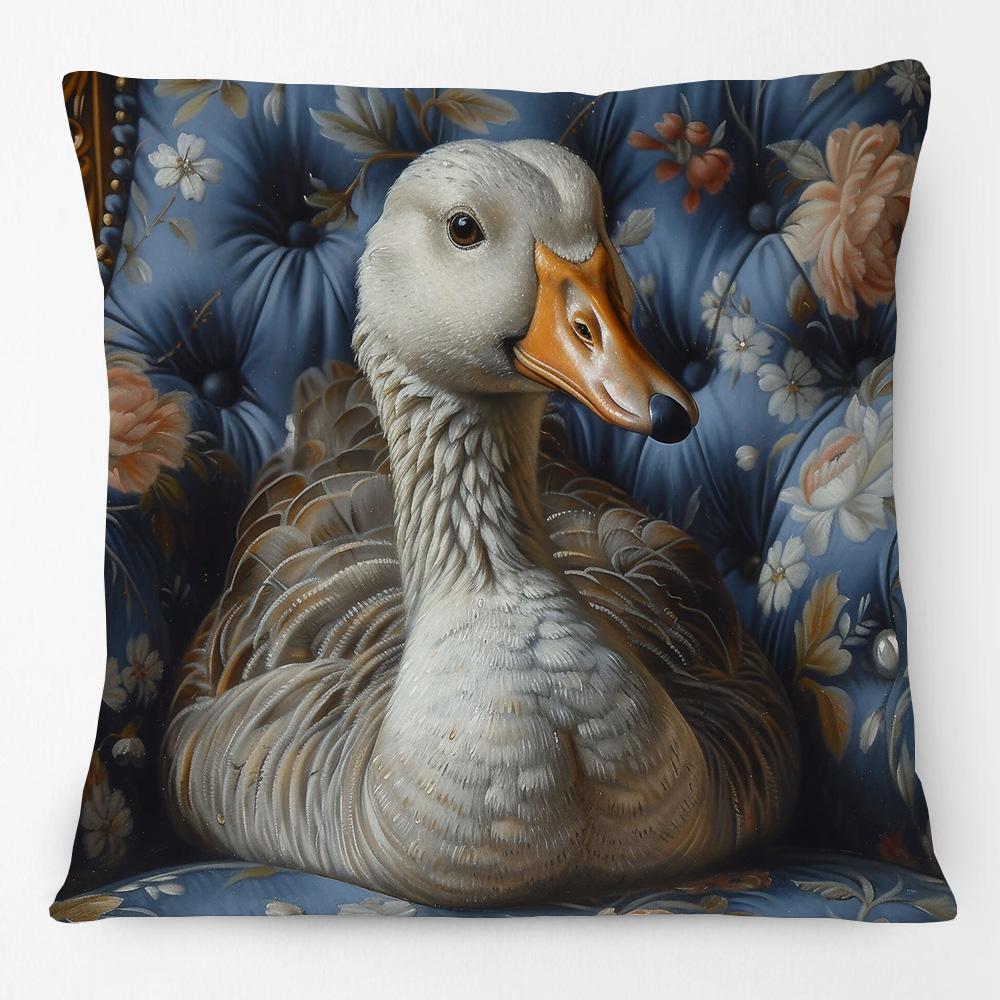 Animals On Vintage Sofa Cushion Cover Parrot Cockatoos Pig Goose Chicken Dog Painting Art Print Pillow Case