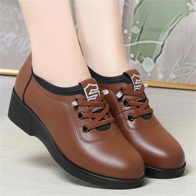 Fashion Classic Genuine Leather Women Shoes Round Toe Casual Comfortable Women's Wedge Shoes Spring Autumn  Mother Work Shoes Soft